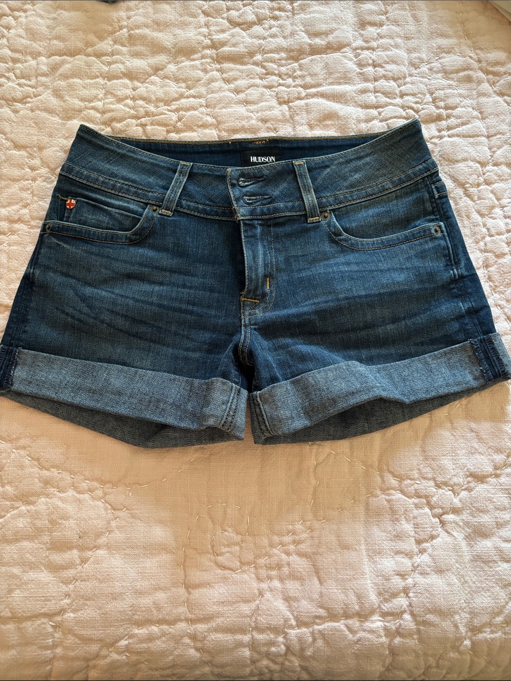 Hudson Jeans Dark Blue Rolled-Hem Denim Shorts